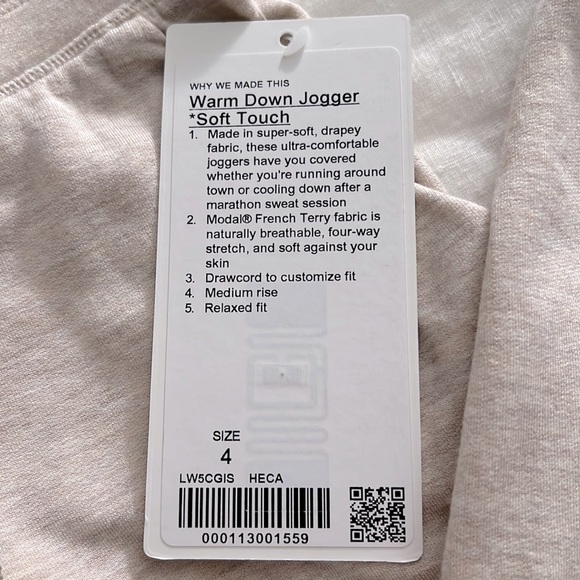NWT Lululemon Warm Down Jogger *Soft Touch Heathered Cashew - Picture 5 of 9